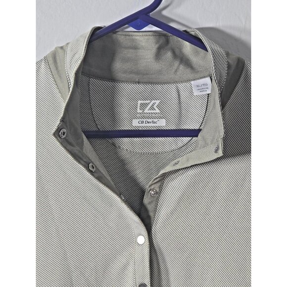 Cutter & Buck CB DryTec Men’s XL Snap Polo Gray Brown Stripe UV Quick-Dry - Picture 2 of 16